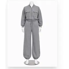 XPRESS RECHARGE - Conjunto Deportivo Mujer 2 Piezas Gris con Chaqueta y Pantalón Jogger Afelpado