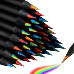 GENERICO - Set 24 Lápices Arcoíris 7 Colores - Lápices Multicolor para Dibujar y Colorear