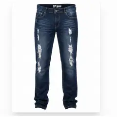 XPRESS RECHARGE - Jeans Hombre Skinny Azul Oscuro Destroyed con Efecto Lavado