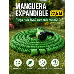 MOVI - Manguera Expandible 22,5 m con Pistola Rociadora de 7 Funciones