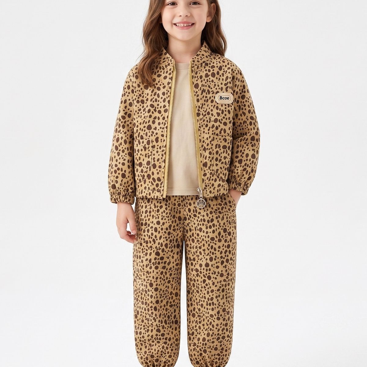 KIBOU - Conjunto Buzo Niña Animal Print Leopardo Con Chaqueta