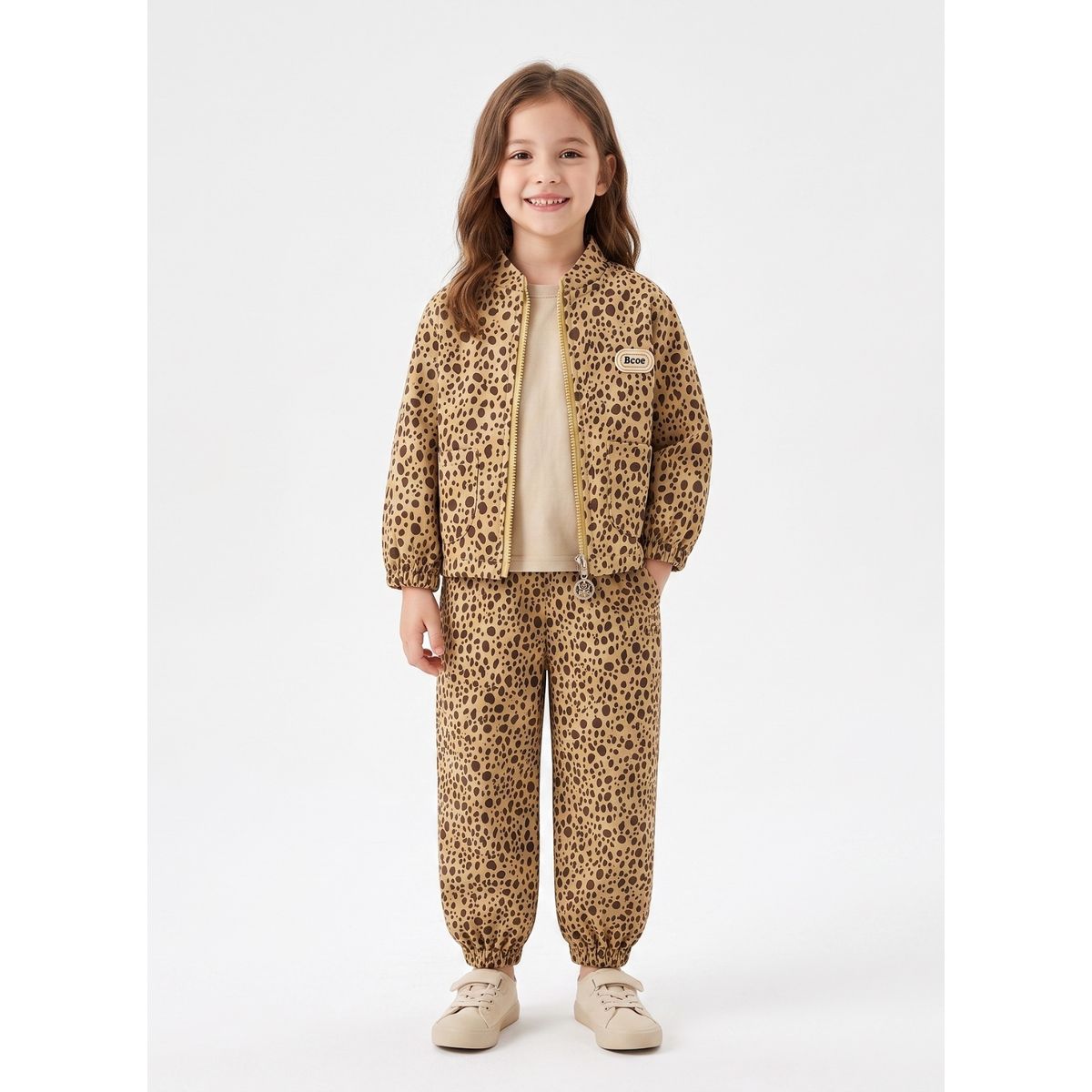KIBOU - Conjunto Buzo Niña Animal Print Leopardo Con Chaqueta