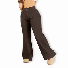 TRUCCOS JEANS - Jeans Wide Leg Mujer Café Elasticado Tiro Alto Colombiano T22107095