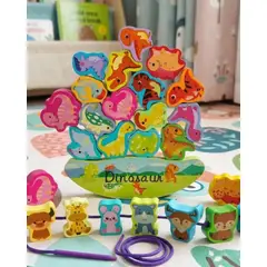 GENERICO - Juego de Equilibrio y Enhebrado Montessori Dinosaurios de Madera