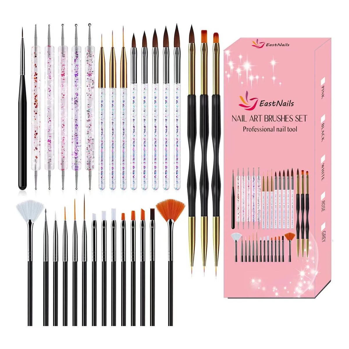 EVERSO - Kit 31 Pinceles Para Uñas Acrilico Manicura Decoración Profe