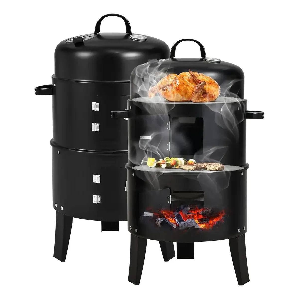 BLUEDREAMER - Parrilla A Carbón 3 En 1 Ahumador Con 2 Parrillas
