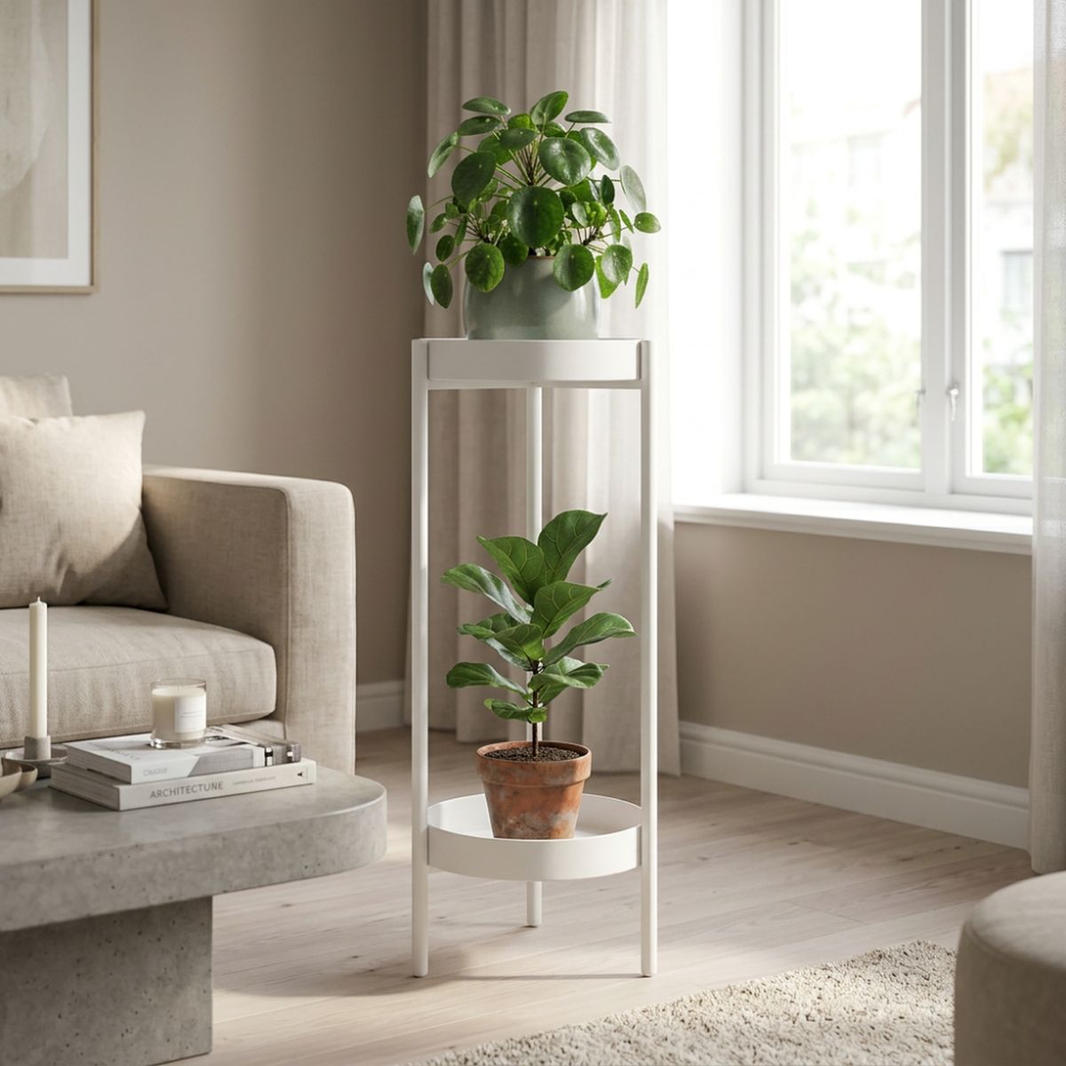 FLIPEREX - Porta Macetero Pedestal Para Plantas 2 Niveles Estante M - Blanco