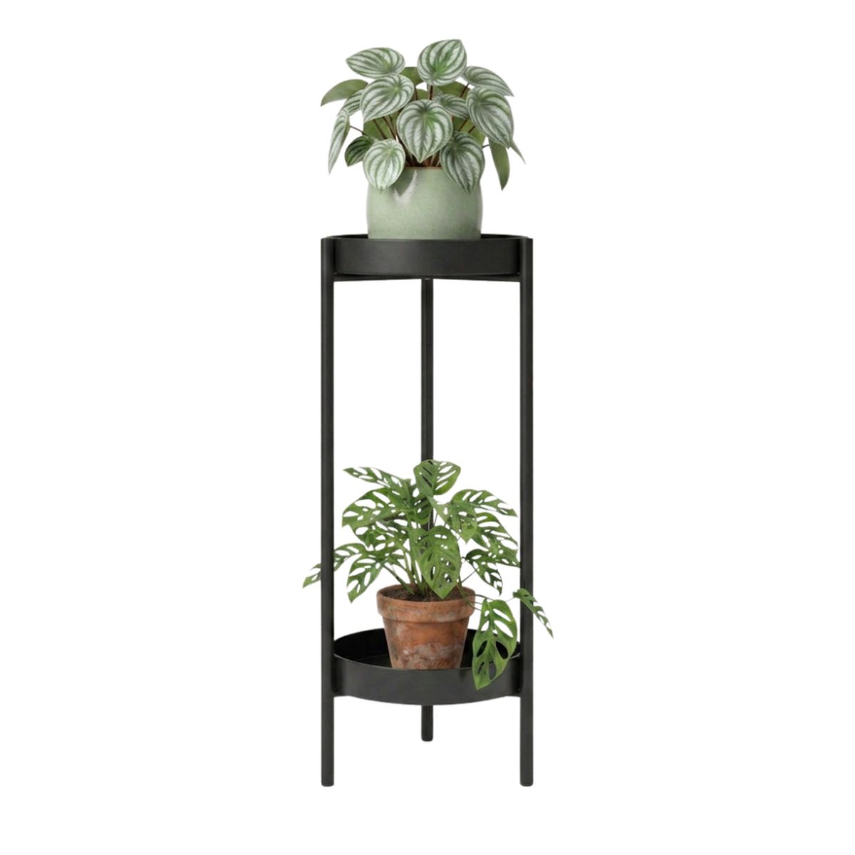 FLIPEREX - Porta Macetero Pedestal Para Plantas 2 Niveles Estante M - Negro