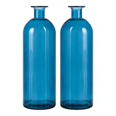 FLIPEREX - Set 2 Florero De Vidrio Tipo Botella Decorativo Moderno M - Azul