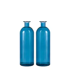FLIPEREX - Set 2 Florero De Vidrio Tipo Botella Decorativo Moderno S - Azul