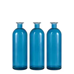 FLIPEREX - Set 3 Florero De Vidrio Tipo Botella Decorativo Moderno S - Azul