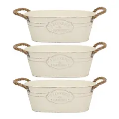 FLIPEREX - Set 3 Macetero Metalico Ovalado Vintage Moderno Decorativo M - Blanco