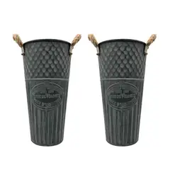 FLIPEREX - Set 2 Macetero Metalico Decorativo Verde Vintage Florero L