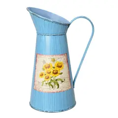 FLIPEREX - Florero Metalico Tipo Jarra Decorativo Vintage Para Flores - Celeste