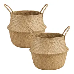 FLIPEREX - Set 2 Macetero Cesto Maceta Mimbre Tejida Plegable Con Asas
