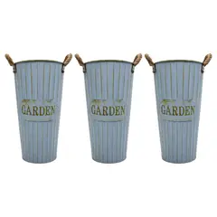 FLIPEREX - Set 3 Macetero Metalico Decorativo Celeste Tipo Florero XL