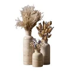 FLIPEREX - Set 3 Floreros Ceramica Beige Rustico Minimalista Decorativo