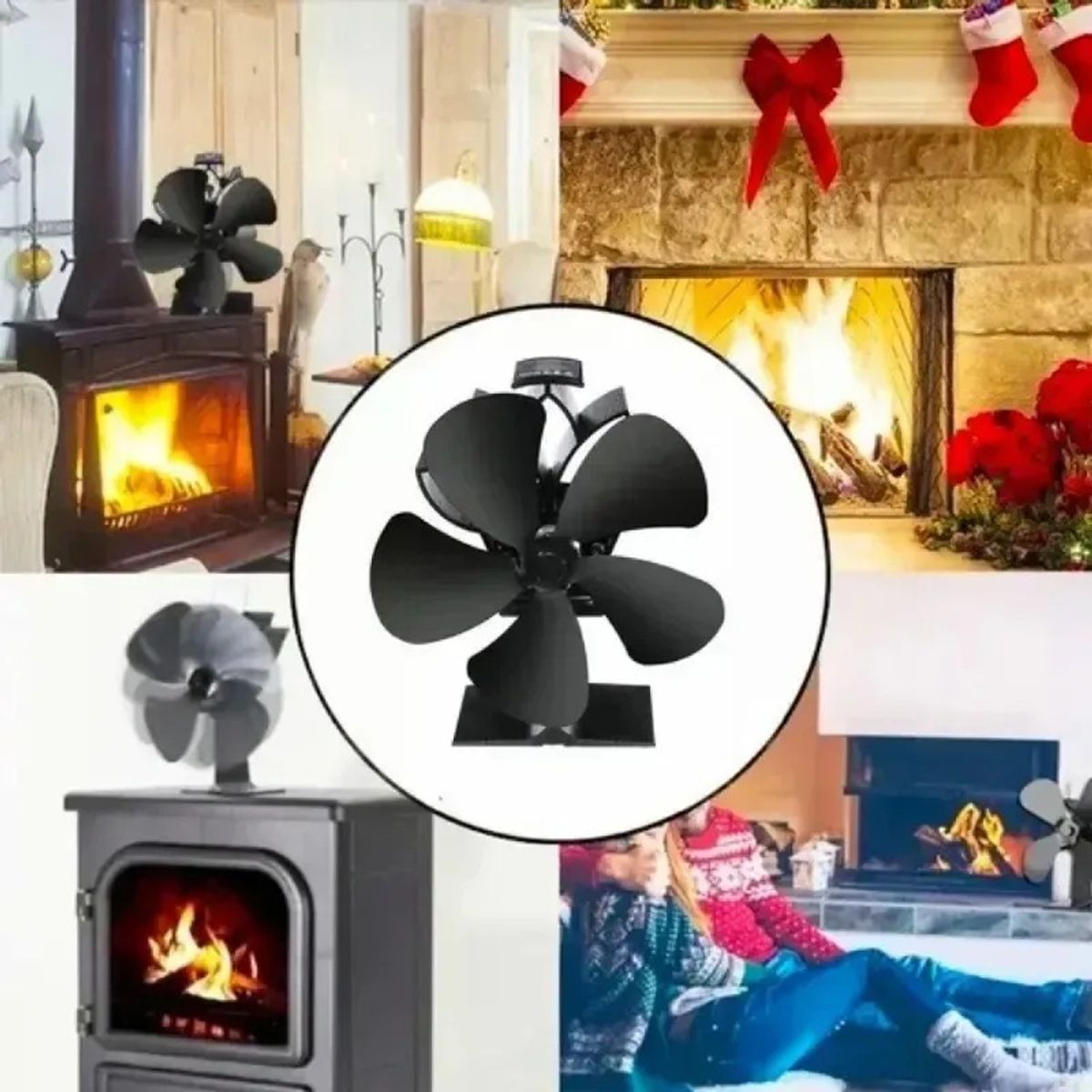 KUANGYE - Ventilador 6 Aspas Estufa A Leña Chimenea Sin Electricidad