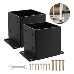 AMBM SHOP - Pack 2 Unidades Base Anclaje Pilar Metal 4x4 Con Tornillos Y Llave