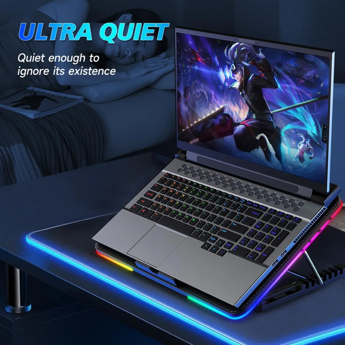 BLUEDREAMER - Almohadilla de enfriamiento para laptop, enfriador para computadora portátil, 5 ventiladores