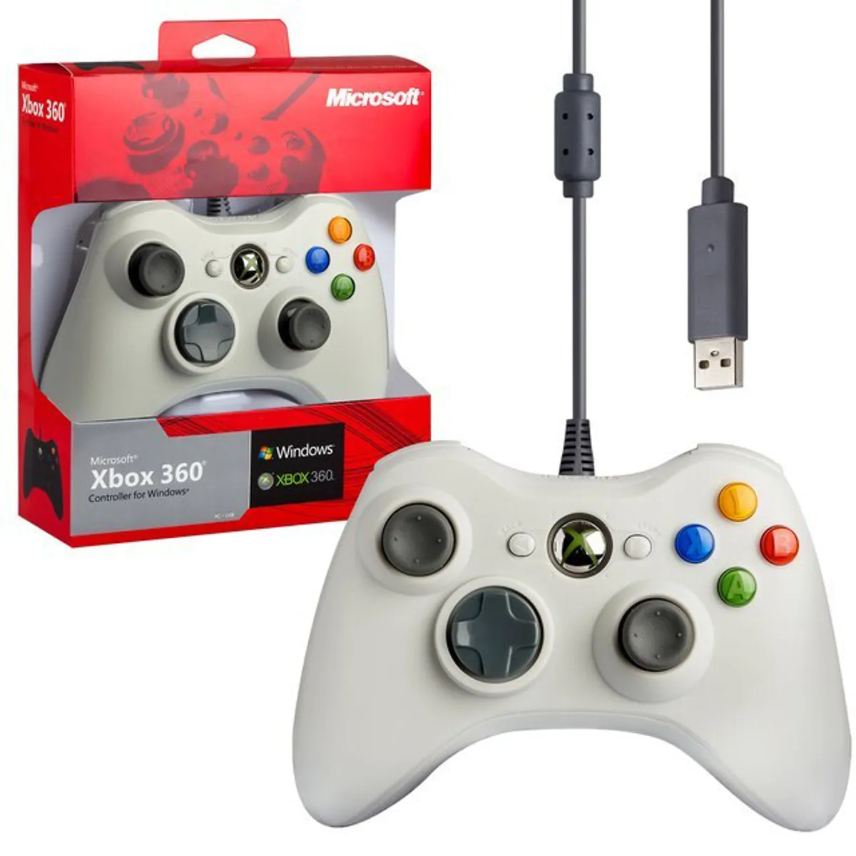 XBOX - Mando Con Cable Xbox 360 Alta Calidad blanco Reacondicionado