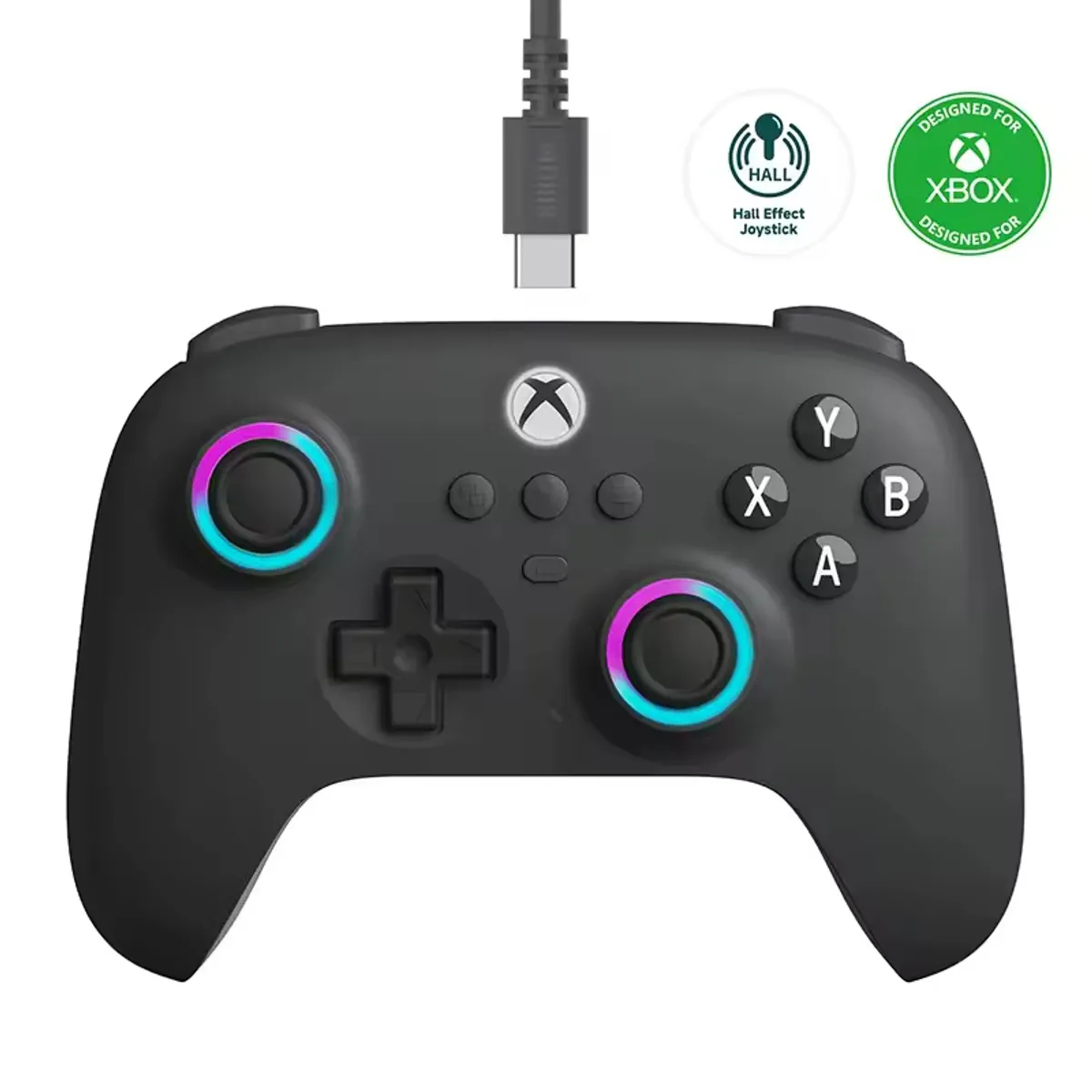 8BITDO - Controlador con cable 8bitdo para Xbox Series S X One Windows RGB Fire Ring Hall Effect Joysticks