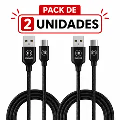 MAXELL - Pack 2 Cable Trenzado USB a USB C 2 Metros Carga Rápida Negro