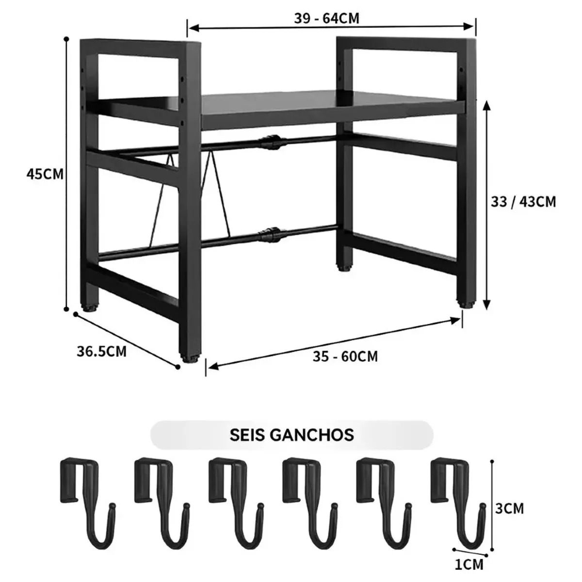 Estante Repisa Extensible Horno Microondas Con Ganchos Rack, marca GENERICO - Foto Principal