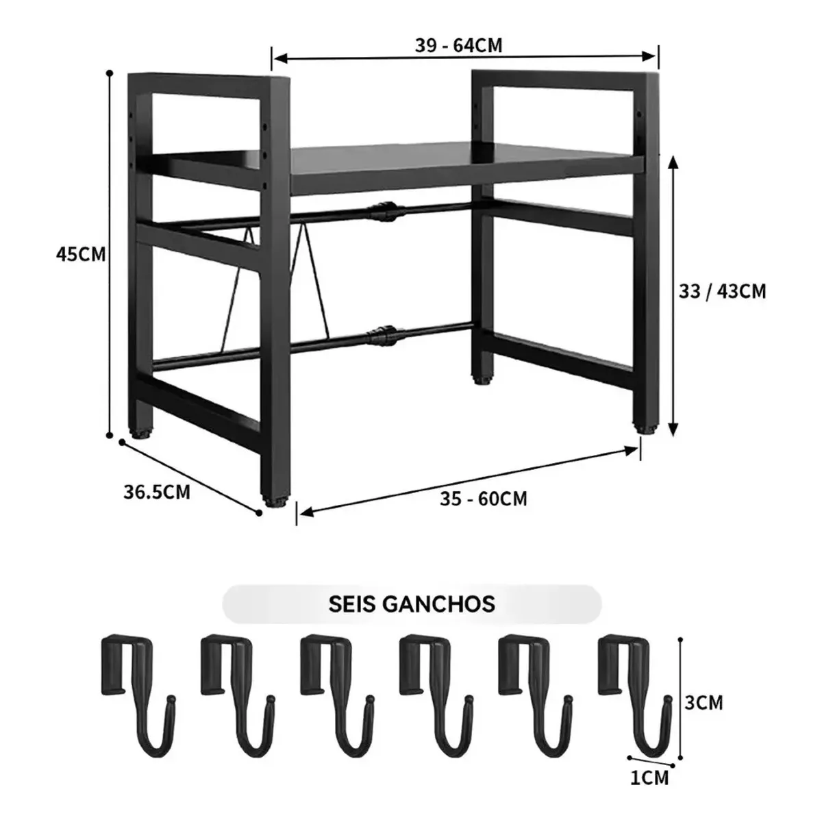 Estante Repisa Extensible Horno Microondas Con Ganchos Rack, marca GENERICO - Foto Principal