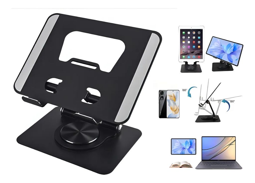 GENERICO Soporte Ajustable Metal Negro Tablet Teléfono 360°