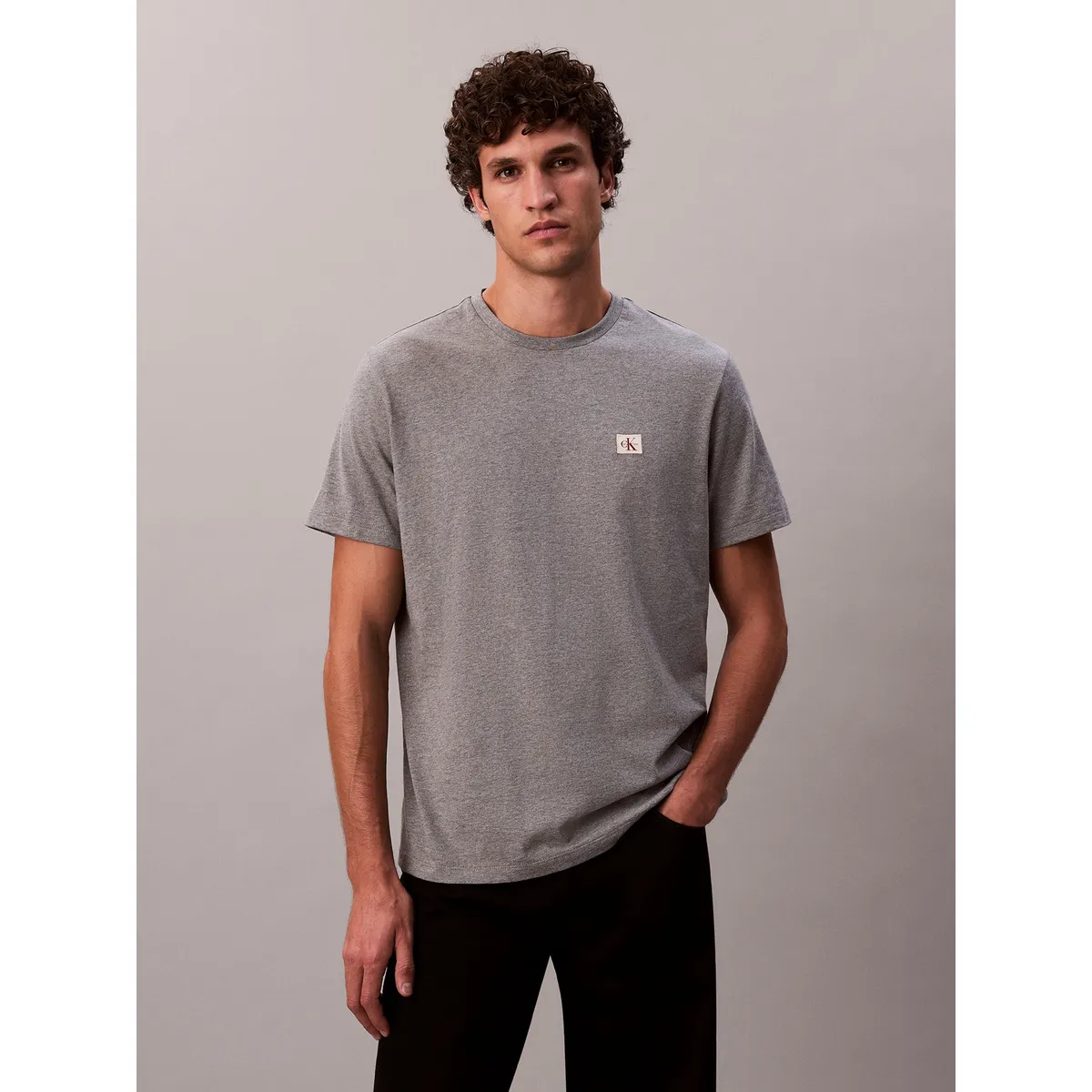 CALVIN KLEIN - Polera Monograma Bagde 30S Gris Calvin Klein
