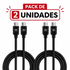MAXELL - Pack 2 Cable Trenzado USB C a USB C 2 Metros Carga Rápida Negro
