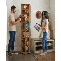 GENERICO - Estante Librero Giratorio de Bambú 360° de 6 Niveles