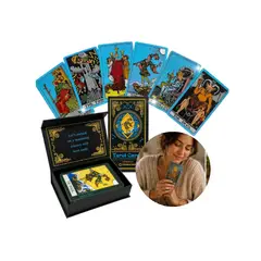COMPUTECH - Mazo de Tarot Rider-Waite Premium Holografico Azul 78 Cartas Impermeables con Caja