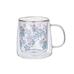 ADAGIO TEAS - Taza Doble Vidrio Green and Pink Flowers 250 ml