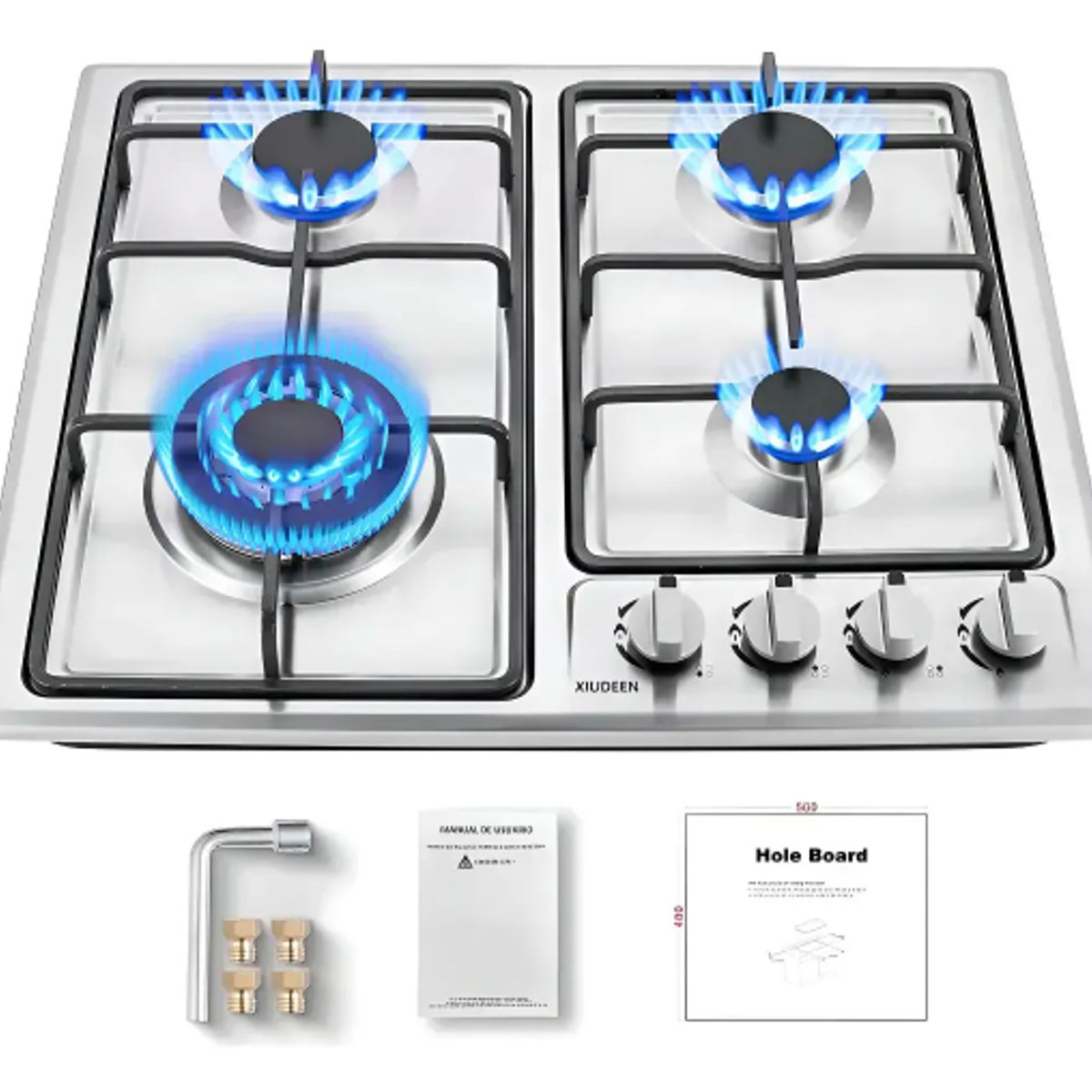 GENERICO - Parrilla De Gas Empotrable 4 Quemadores Acero Inoxidable Plateado