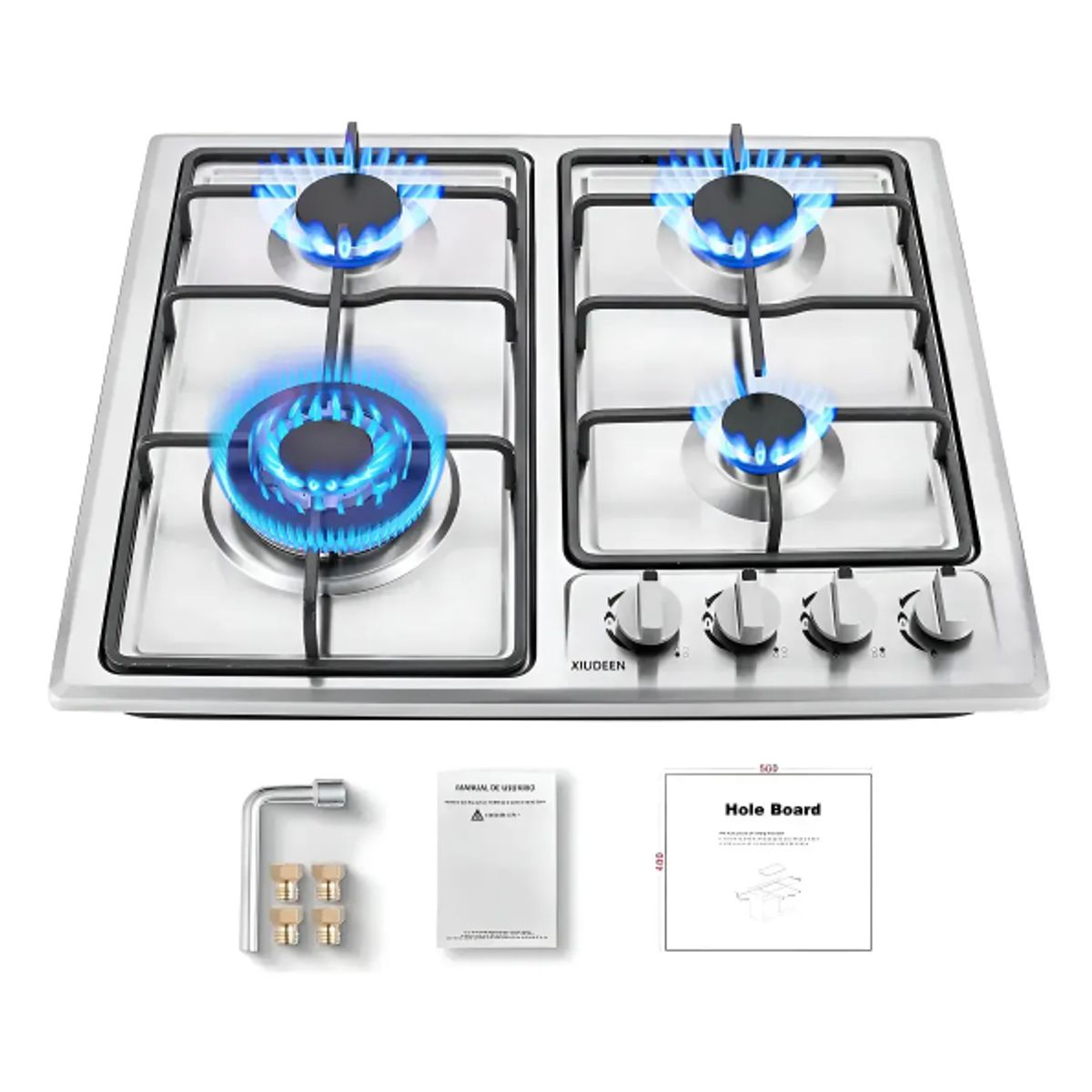 GENERICO - Parrilla De Gas Empotrable 4 Quemadores Acero Inoxidable Plateado