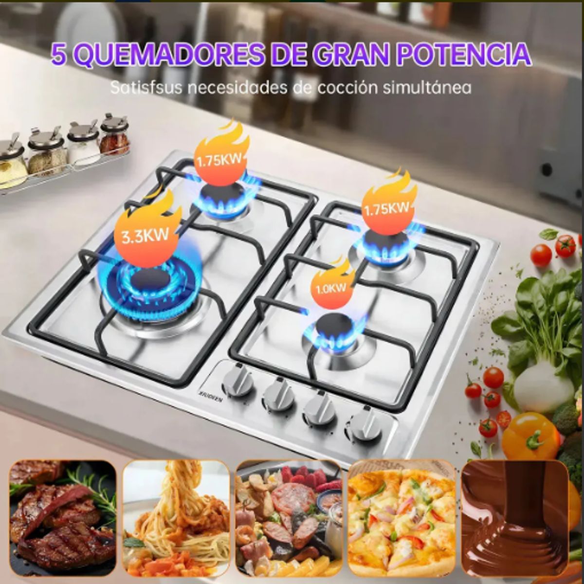 GENERICO - Parrilla De Gas Empotrable 4 Quemadores Acero Inoxidable Plateado