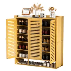 HALMAN - Zapatero Organizador de Bambu 7 Niveles 3 Puertas Gran Capacidad 94X88.5X31cm