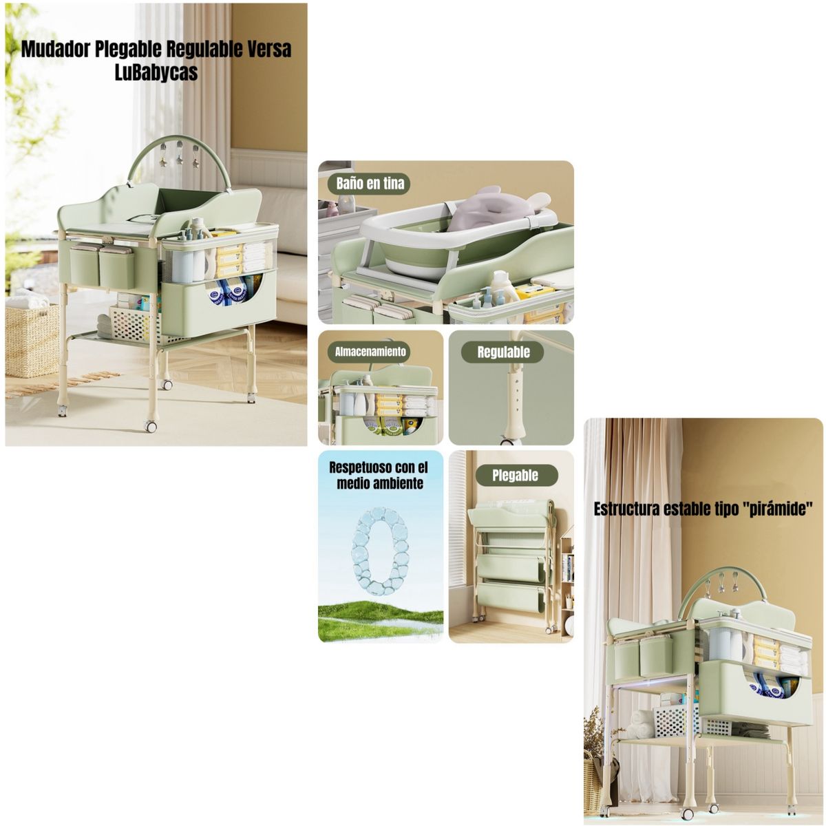 LUBABYCAS - Mudador De Pañales LuBabycas Plegable Regulable Versa Crema