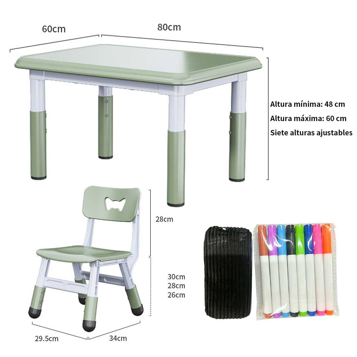 ATURE - Mesa Estudio Dibujo Ajustable Para Niño Con 2 Sillas