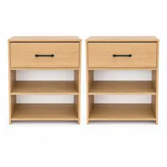 GENERICO - Pack 2 Veladores Nórdicos 50x40x60cm Madera Natural con 1 Cajón y Estantes Abiertos Diseño Elegante