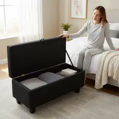 BLOCCARE - Banqueta Piecera Baúl de 90 cm - Tapiz Genova (Color Negro)