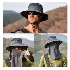 GENERICO - Gorro diseño Pescador con Protección Uv protege tu Rostro Y Nuca gris