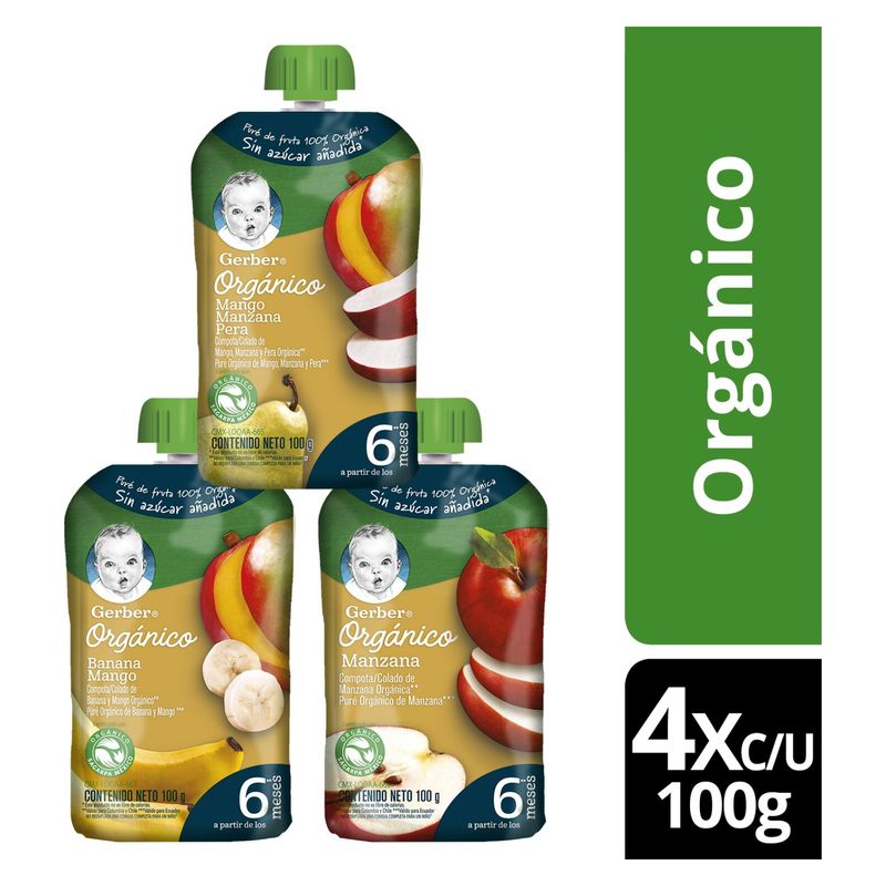 GERBER - Compota GERBER Orgánico Pouch 100g Pack X12