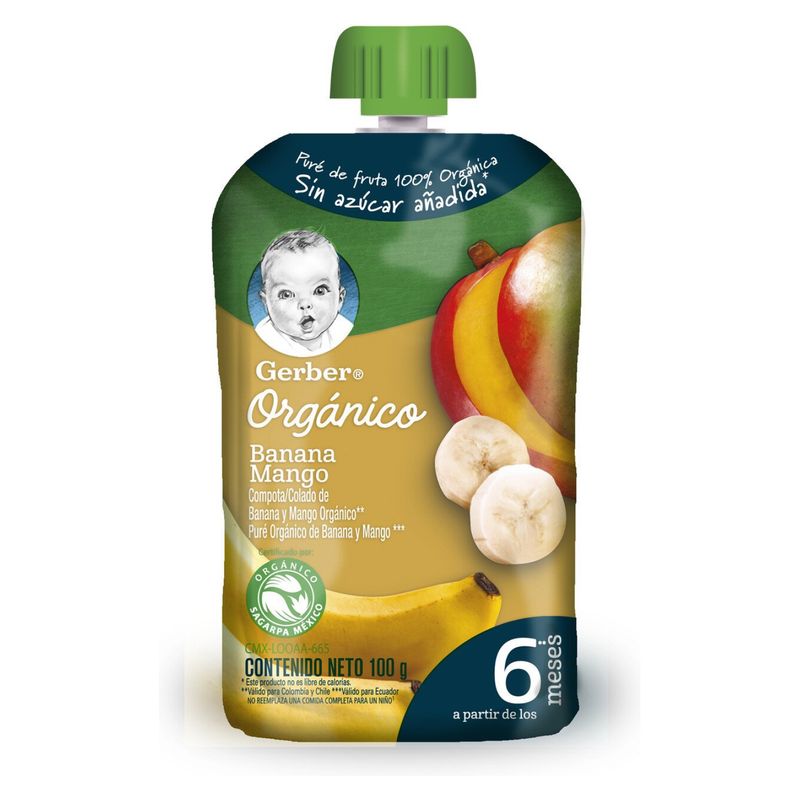GERBER - Compota GERBER Orgánico Plátano Mango 100g X6
