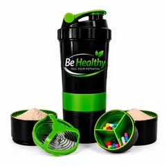 DE TODO Y MAS - Vaso Shaker de Proteína 3 en 1 de 550 ml con Compartimientos Be Healthy