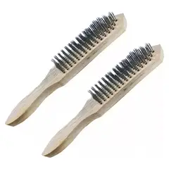 GENERICO - 2 Cepillo Escobilla Mango Madera 6x16 Cerda Alambre Acero BELUG