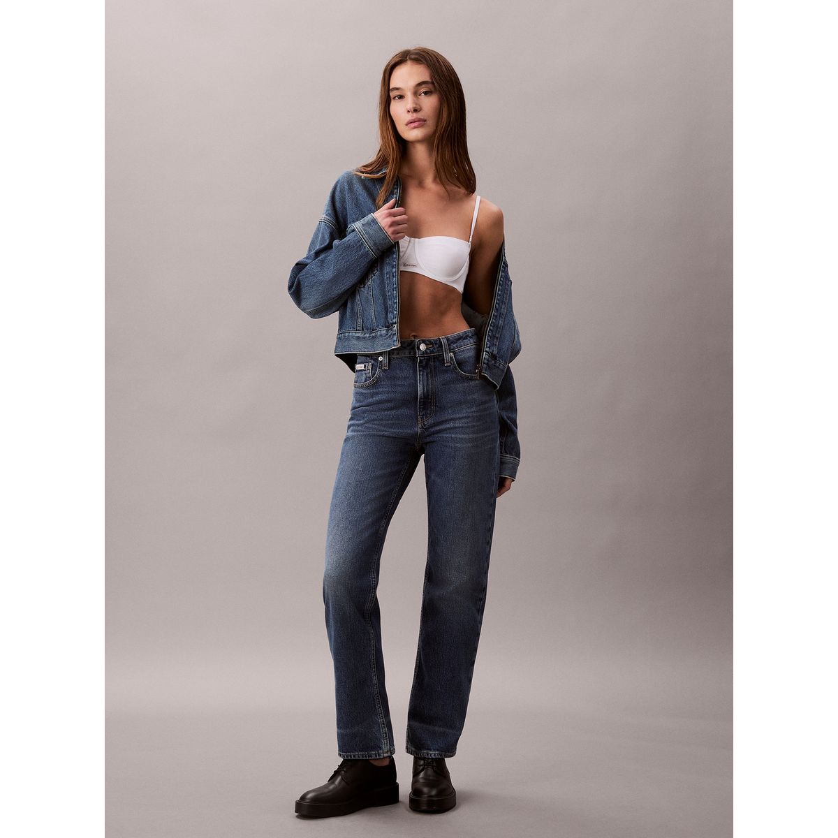 CALVIN KLEIN - Jeans High Rise con Acabado Stanton Azul Calvin Klein