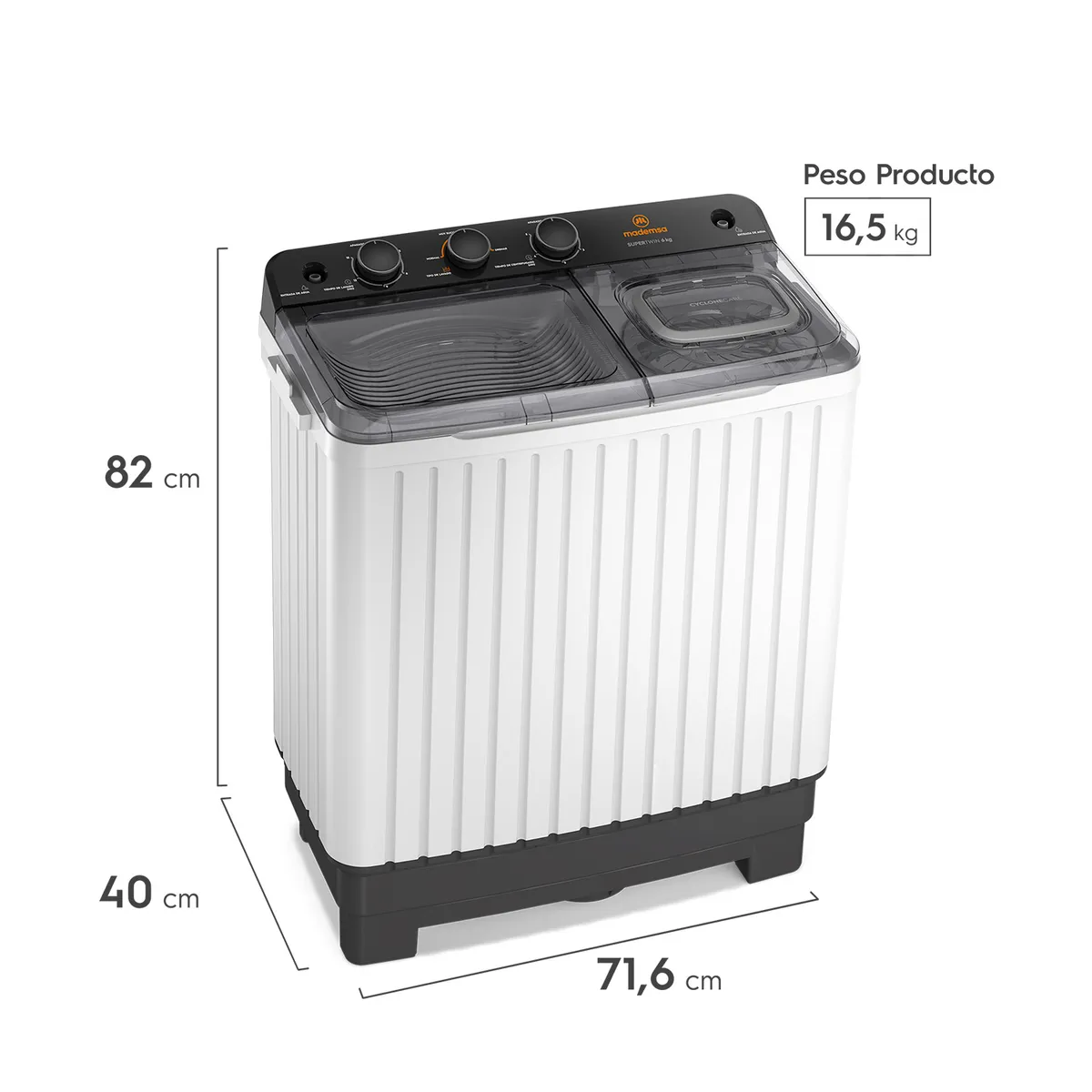 MADEMSA - Lavadora Semi Automática Mademsa 6kg Carga Superior MWMSAT6W